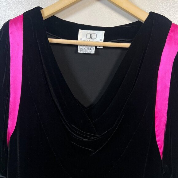 Vintage Flora Kung Dress Size 4 Silk Blend Draped Neck Velour Velvet Midi 80s - Picture 4 of 7
